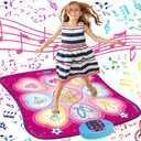 SUNLIN Dance Mat - Rhythm Step Play Mat - Dance Game Toy Pad with LED Lights, Gift for Kids Girls 3-12, Adjustable Volume, Built-in Music, 3 Challenge Levels (Pink)