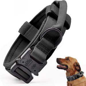 Tactical Dog Collar, Adjustable Military Training Nylon Dog Collar with Control Handle and Heavy Quick-Release Metal Buckle for Dogs, Black (XXL :Width 1.5",neck 24-29")