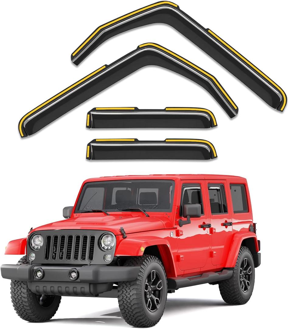 in-Channel Window Rain Guards Fit for Jeep Wrangler JK 2007-2018 Extra Durable Window Visors Window Deflectors Vent Visors Vent Shades Car Accessories-4 pcs