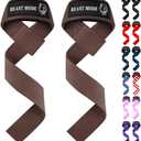 2 x TECEUM Lifting Straps for Weightlifting Gym Strength Training - Wrist Straps with Neoprene Padded Cotton - Men & Women  Ideal for Powerlifting, Bodybuilding & Deadlifts (18" - Beast Mode, Brown)