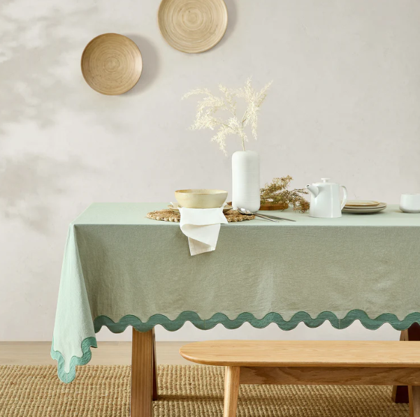Monday Moose Table Decor Rectagle Table Cloth  (SCALLOPED SAGE) 60x102 in