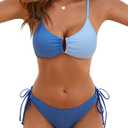 Blooming Jelly Womens Sexy 2 Piece Bikini Sets Cheeky High Cut Bathing Suit Color Block Textured U-Wire Swimsuits 2026 (Blue, S)