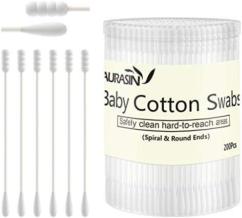 Baby Cotton Swabs, Paper Sticks Cotton Buds for Baby Ear Nose Clean-200Pcs(Spiral & Round)