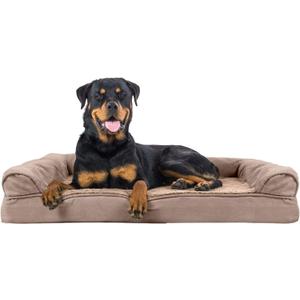 Furhaven Orthopedic Dog Bed for Large Dogs w/ Removable Bolsters & Washable Cover, For Dogs Up to 95 lbs - Plush & Suede Sofa - Almondine, Jumbo/XL