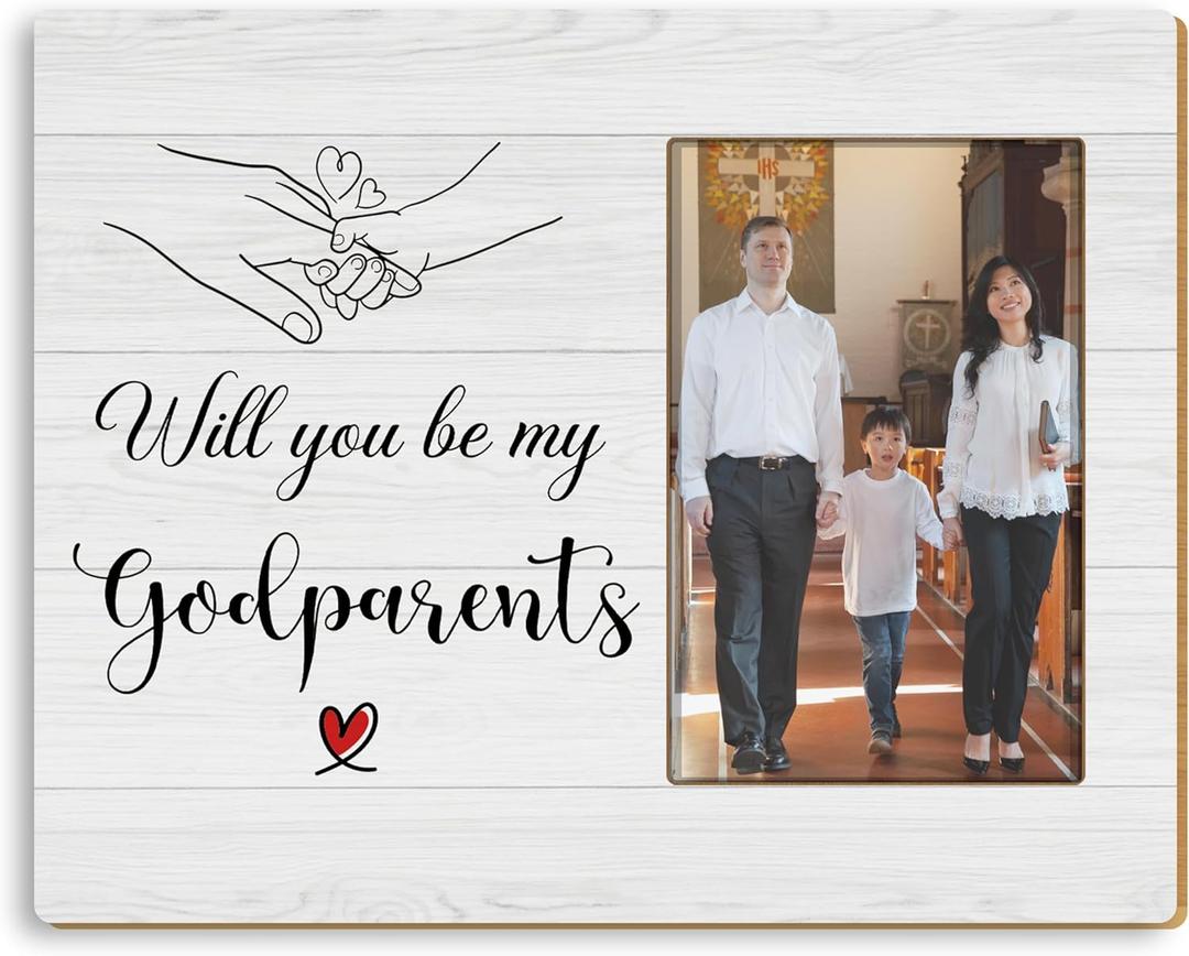 Godparents Proposal Gifts 4x6 Picture Frame, Godparent Gifts for Baptism from Godchild, Will You Be My Godparents Picture Photo Frames for Desk Tabletop Wall Decoration