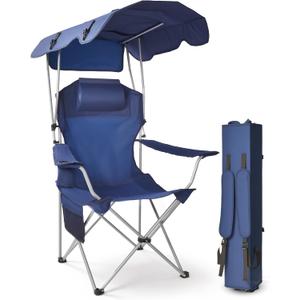 East Oak Camping Chair with Canopy | 25" High Back Folding Beach Chair with Canopy Shade, Supportive Headrest, Cup Holder, Side Pocket, 330 lbs Heavy Duty Canopy Chair for Outdoors, Adult Size
