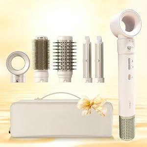 5 in 1 Hot Air Styler Wrap, High-Speed Round Hair Dryer, Volumizing Brush with Auto Curlers, Negative Ions Straightening Brush, Fast Drying Frizz Control, Includes Travel Bag, Busy Mornings, Beginners