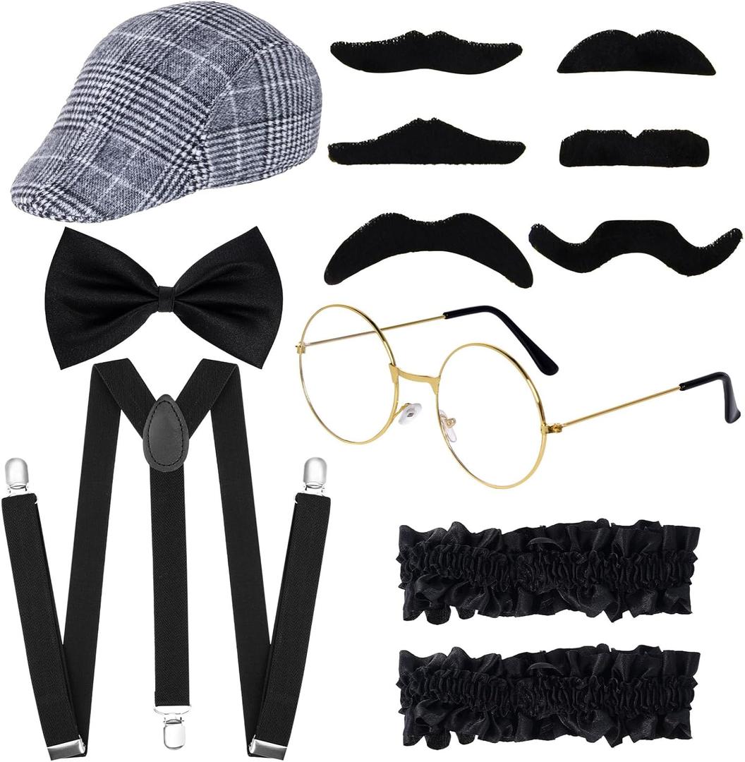HOVEOX Old Man Costume 100 Days of School Costume 1920s Men Costume Accessories Grandpa Accessories Costume (Gray)