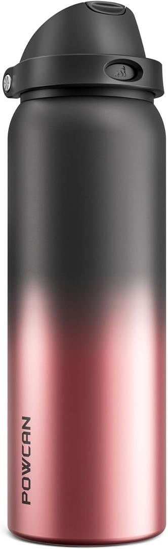 POWCAN 40 oz Stainless Steel Water Bottle: 2-in-1 Push-Button Spout & Quick-Flip Straw Lid, Leakproof, Keep Cold 24Hrs, BPA-Free, Insulated Water Bottle for Sports, School, Travel, Gym, Gift (Queen)