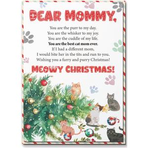 Christmas Card for Cat Mom Owners Lovers, Christmas Greeting Card from Cat with Envelope and Seal, Funny Cat Christmas Card, Meowy Christmas Gift for Cat Mom