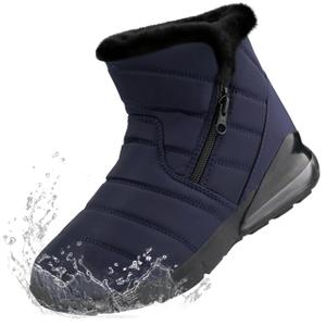 CENNID Women's Winter Snow Boots Waterproof Warm Fur Lined Slip on Ankle Booties Orthopedic Boots Outdoor Insulated Winter Shoes, Navy 9 (Blue)