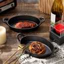 Mifoci 2 Pack Mini Cast Iron Fajita Skillet, 8.5" x 6.1" Oval Sizzling Steak Plate Pan Small Ramekin Set Black Casserole Dish for Stove Oven Grill Restaurant Kitchen Indoor Outdoor Picnic