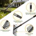 Bow Rake , 2-in-1 63in Metal Garden Lawn Rake for Weeding Digger Loosening Soil Raking Leaf Leveling Rocks Spreading Mulch Gravel 17 Tines Adjustable Garden Rake(63 Inch)