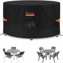 Kovshuiwe 74" Dia x 28" H Round Patio Furniture Covers Heavy Duty Waterproof 600D Oxford Fabric Outdoor Lawn Patio Table Covers (Black)