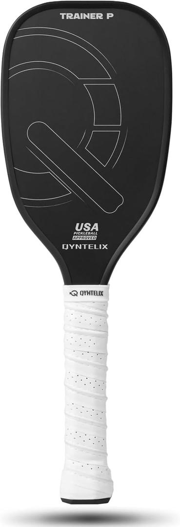 USAPA Approved Pickleball Trainer - Carbon Fiber Paddle, Extra Long Handle, 16mm Core Sweet Spot (BLACK)