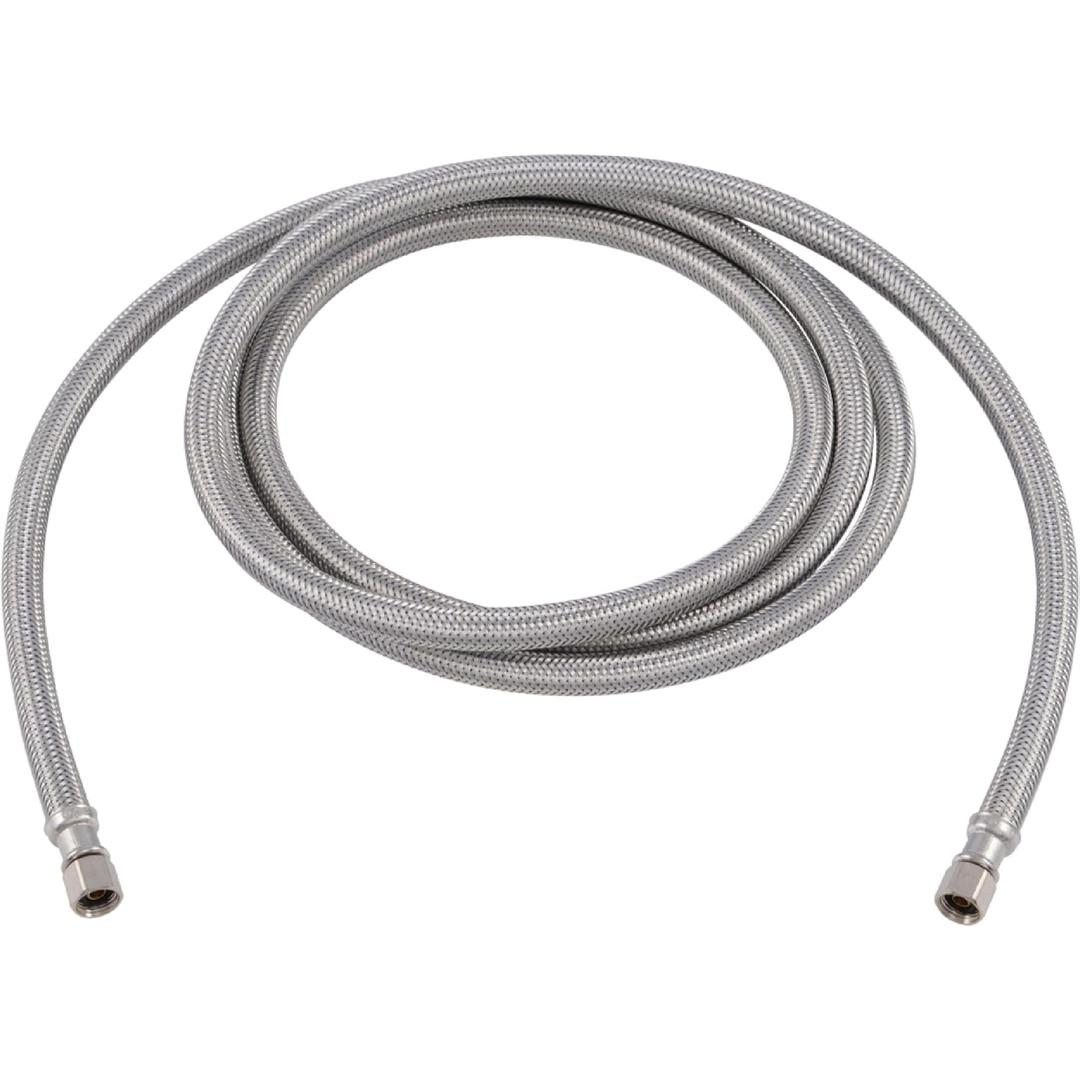 Eastman 8 Feet Flexible Ice Maker Connector, 1/4 Inch x 1/4 Inch Compression Connection, Braided Stainless Steel with Nickel-Plated Brass Nuts, 48283