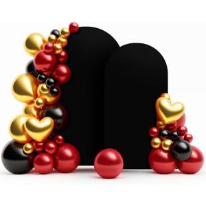 LEBENGURU Set of 2 Upgraded Wedding Arch Cover, 6.6FT,7.2FT Black Spandex Fitted Arch Backdrop Cover, Round Top Chiara Stand Covers for Birthday Party Baby Shower Banquet Balloon Dcor