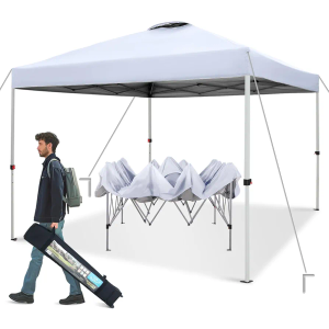 GREEN PARTY 10x10 ft Pop Up Canopy Tent, Easy Up Instant Outdoor Canopy with Vented Top, Straight Legs, Wheeled Carry Bag, 4 Ropes & 8 Stakes - White