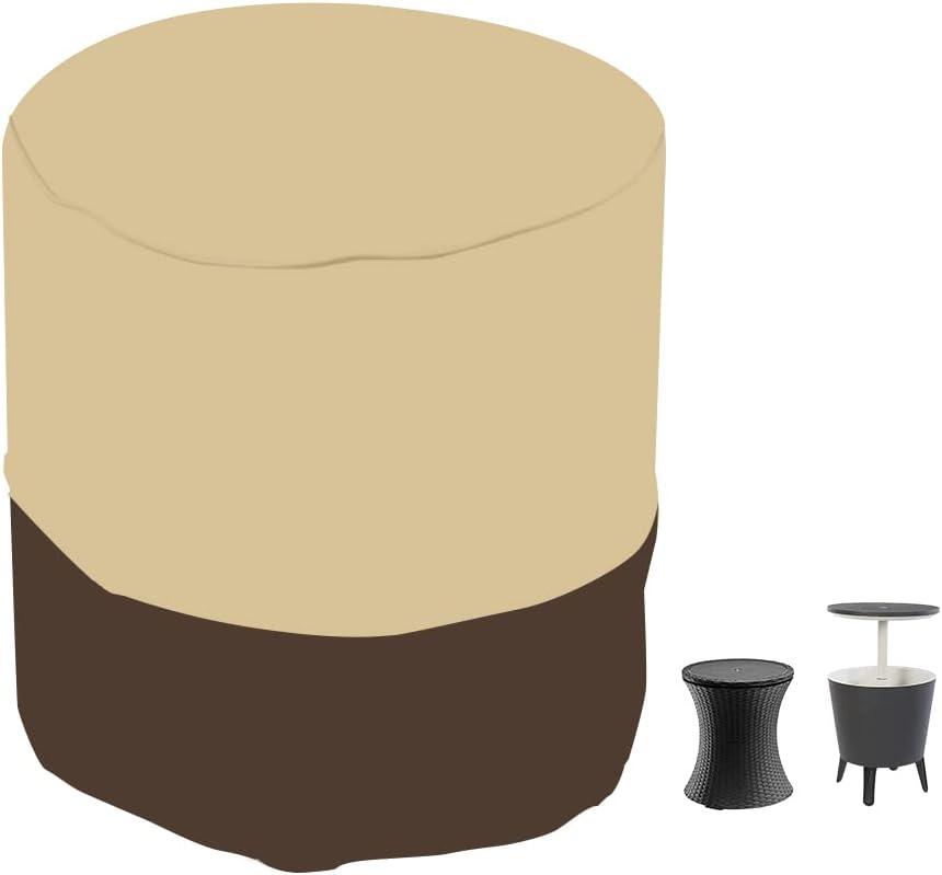 Patio Cool Bar Side Table Cover for Keter 7.5 Gallon Cool Bar Waterproof Patio Cooler Bar End Table Cover for small Outdoor Side Tables (Round, 21" Dia x 23" H), Beige