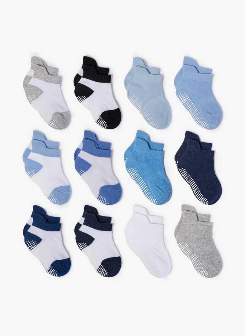 Zaples Baby Non Slip Grip Ankle Socks with Non Skid Soles for Infants Toddlers Kids Boys Girls 0-5 M