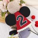 Cartoon Mouse 2nd Birthday Hat - Red & Black Party Hat for Girls Boys, Birthday Photo Props, Cake Smash, Baby Shower, Toddler Party Decorations (24 Months)