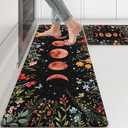 Zussun Kitchen Rug Mats for Floor Cushioned Anti Fatigue Black Kitchen Rugs Sets of 2 Moon Garden Floral Non Slip Waterproof Comfort Memory Foam Standing Floor Mat for Office Laundry Sink Desk