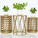 Nesting Side Table Set of 3 Decorative Round Garden Stools for Indoor Outdoor Heavy Duty Metal Frame Side Table Nightstands Modern End Table Plant Stand, Glossy Golden