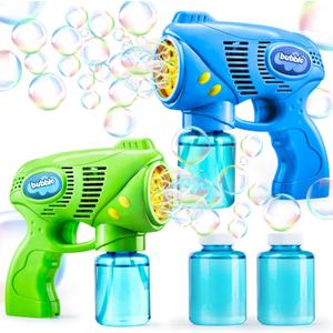 JOYIN 2 Kids Bubble Gun with 2 Bottles Refill Solution, Bubble Machine Gun for Toddlers 1-3 Kids 4-8, Party Favors, Summer Toy, Outdoors, Easter, Birthday Gift (Blue+green)