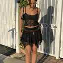 Avidlove Lace Mini Skirts for Women Flowy Skirt Boho Layered Asymmetrical Short Skirt (Black, XL)