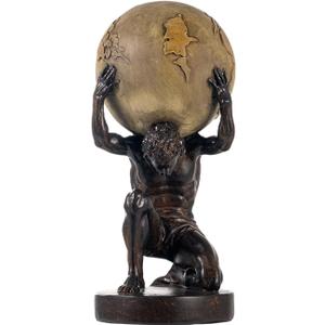 Lukitas Atlas Holding Up World Statue and Sculpture, Lifting The Earth Figurine Decor, Creative Ornament for Home Office Living Room, Brown, Resin 11.5''