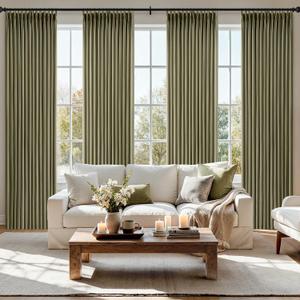 MIULEE Pinch Pleated Thick Linen Curtains 90 Inch 4 Panels Set Back Tab Memory Trained Pinch Pleat Semi Sheer Light Filtering Curtains Let Light in Window Drapes for Living Room Bedroom Olive Green, 40"W x 90"L