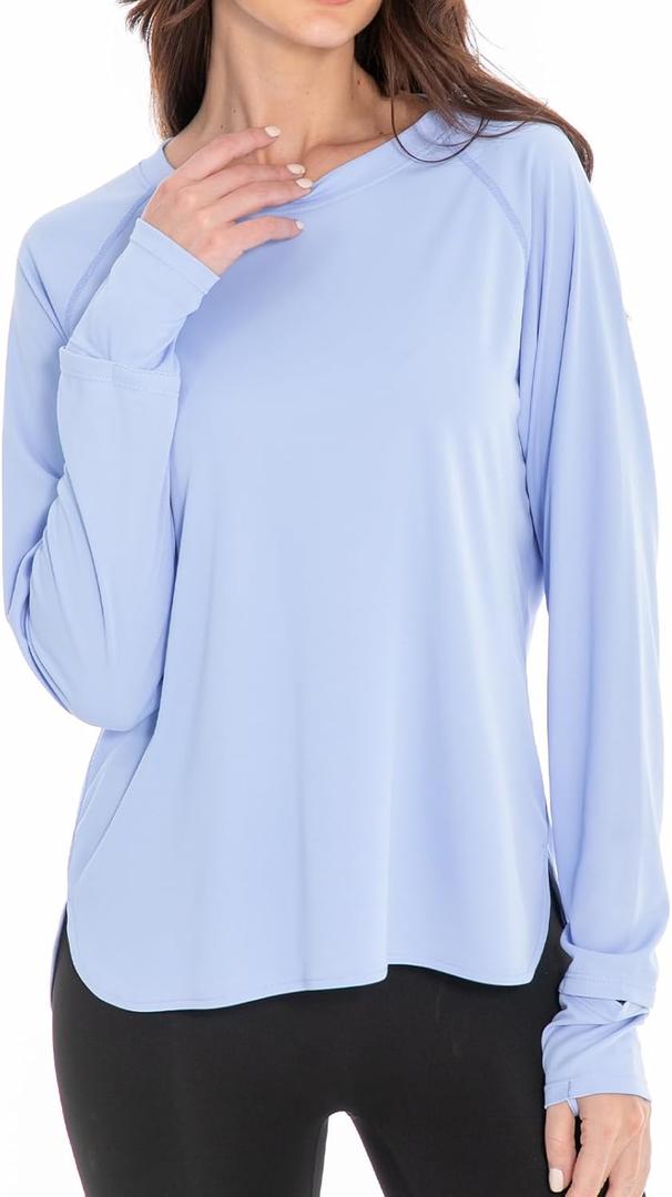 Womens Long Sleeve Shirts Workout Gym Top Activewear Running Hiking Athletic Exercise Shirt Rash Guard (Large, Blue)