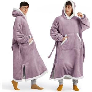 Bedsure Wearable Blanket Hoodie, Long Hooded Blanket Sweatshirt as Fathers Day Birthday Gifts for Dad Cozy Sherpa Hoodie for Adult, Oversize, Lavender