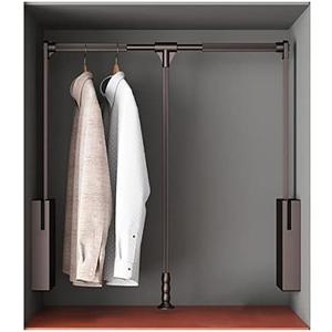 Pull Down Closet Rod for Hanging Clothes, Retractable Wardrobe Hanger for Cabinet Inside Width 26"~35", Aluminium alloy Tubing with Plastic Housing, 44 lb Weight Rating