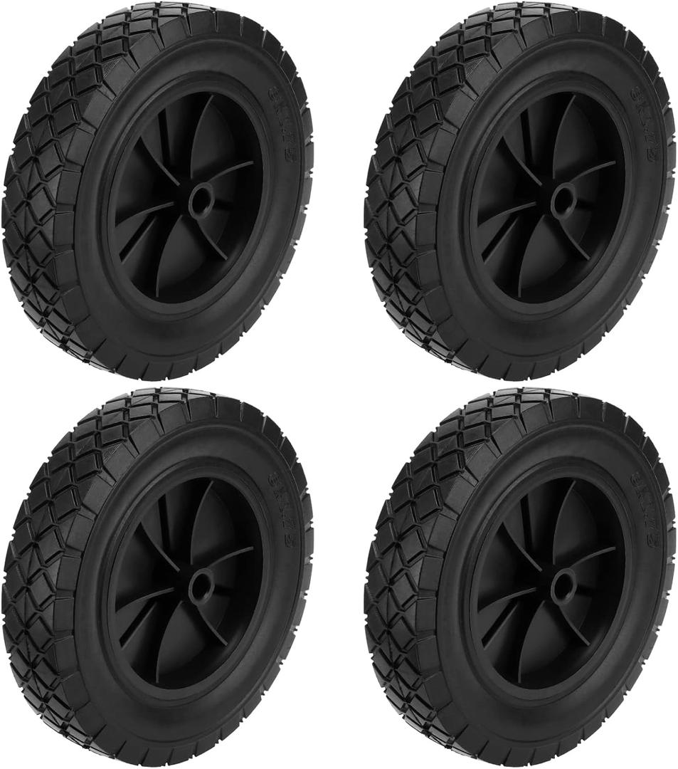 KEILEOHO 4 PCS 8 x 1.75 Inch Replacement Hand Truck Wheels, Heavy-Duty Solid Rubber Wheel with 1/2 Inch Axle Bore Universal Hand Truck Wheel Replacement Tires for Lawn Mowers, Dollies, Black
