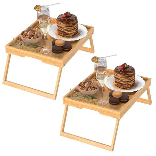 1 Pack Bed Tray Table with Foldable Legs, Bamboo Breakfast Tray for Sofa, Beds, Eating, Working, TV Table, Food, Dinner, Computer Trays, Laptop Desk Snack Folding Trays in Bed