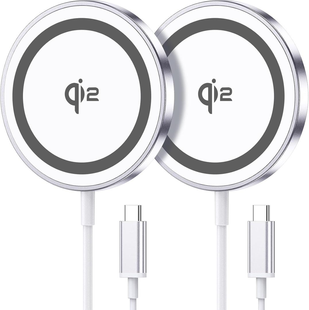 For Mag-Safe Charger 2 Pack,Qi2 Certified 15W Magnetic Wireless Charger Fast Charging Pad for iPhone 17 16 15 14 13 12&Airpods Pro 4 3 2&Samsung Galaxy S25&Pixel 10 Series,Strong Magnet,Ultra-Thin (White)