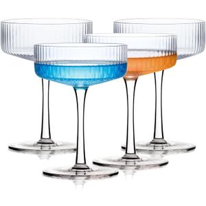 Handblown Crystal Coupe Glasses Set of 4, 9 oz Martini Glass Set with Stem, Elegant Cocktail Glasses for Bar, Margarita, Cosmopolitan, Manhattan, Gimlet, Unique Gift, Mother's Day