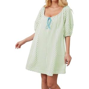 RONGCAT Women Striped Summer Dress with Pockets Casual Loose Puff Sleeve Mini Dress Adjustable V Neck Oversized Sundress, M