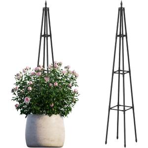 5.2FT Obelisk Trellis for Climbing Plants Outdoor, 16mm Rust-Proof Extra Thickened Plastic-Coated Metal Pipes, Indoor Climbing Support for Potted Plants, Vines, Flowers Stands,Black