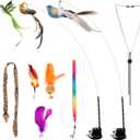 Interactive Cat Toys for Bored Indoor Adult Cats Suction Cup Cat Toy Bird Simulation Feather Toys