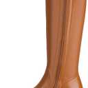 vivianly Women's Chunky Heel Knee high Boots Zipper Square Toe Platform Booties (6, Brown-platform-2.36in Heel)
