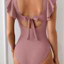 Eomenie Womens Ruffled One Piece Swimsuit Slimming Tummy Control Bathing Suit V-Neck Cutout Swimwear for Resort Wear Bare Pink M 