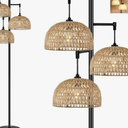 QIYIZM Floor Lamp for Living Room,Bedroom,3-Lights Boho Rattan Floor Lamps,Tree Farmhouse Industrial Black Standing Lamp Wicker Rustic Tall Lamp,Woven Bamboo LampShade Floor Light Bohemian