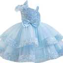 IBTOM CASTLE Girls Birthday Dress Sequin Tiered Tulle Tutu Party Flower Girl Wedding Toddler Pageant Formal Prom Gown (Blue) 130