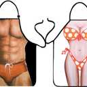 VIPbuy Set of 2 Pcs Anime Cartoon Hero Character Aprons, Funny Sexy Kitchen Aprons for Couples Novelty Gifts (Naked Man + Bikini Girl)