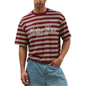 SweatyRocks Men's Striped Letter Graphic Tees Short Sleeve Crew Neck Loose Summer Cropped T Shirt (M)