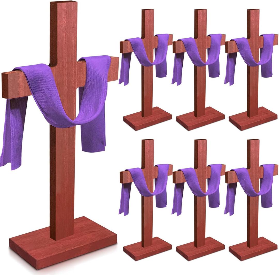 6 Pieces Wooden Cross Table Decoration Easter Wooden Crosses Small Wooden Cross Standing Centerpieces Wood Cross Sign Tabletop for Nativity Church Sunday School First Communion Baptism Decorations (Christian)