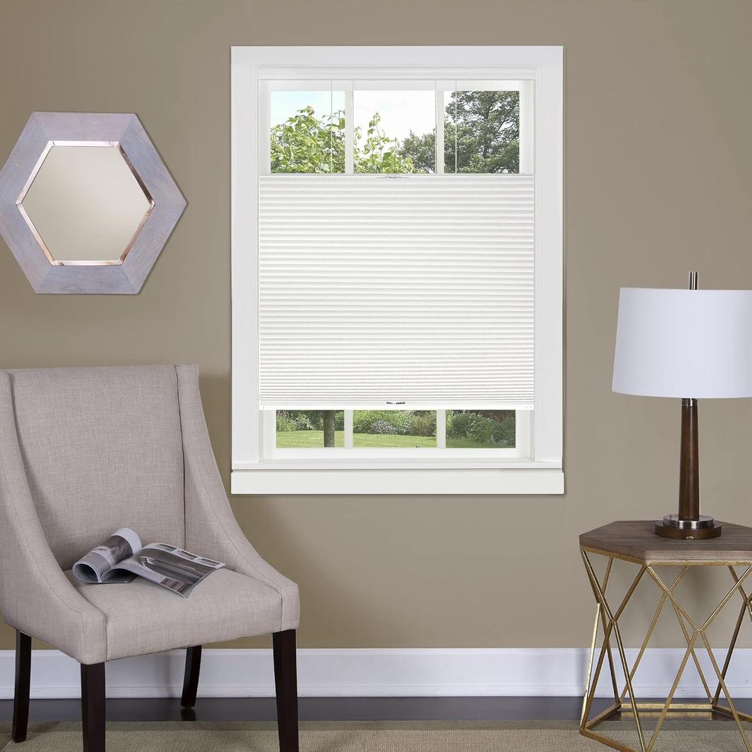 Cordless Cellular Pleated Window Shades - 27 Inch Width, 64 Inch Length - White - Light Filtering Top-Down Honeycomb Pull Down Blinds for Windows and Skylights by Achim Home Decor