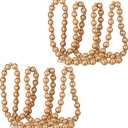 2 Pcs/ 14.4 Feet Christmas Wooden Beads Garland Xmas Wooden Tree Beads Rustic Round Craft Decorative Christmas Tree Farmhouse Decor Boho Vintage Garland for Decoration Supplies(Gold)